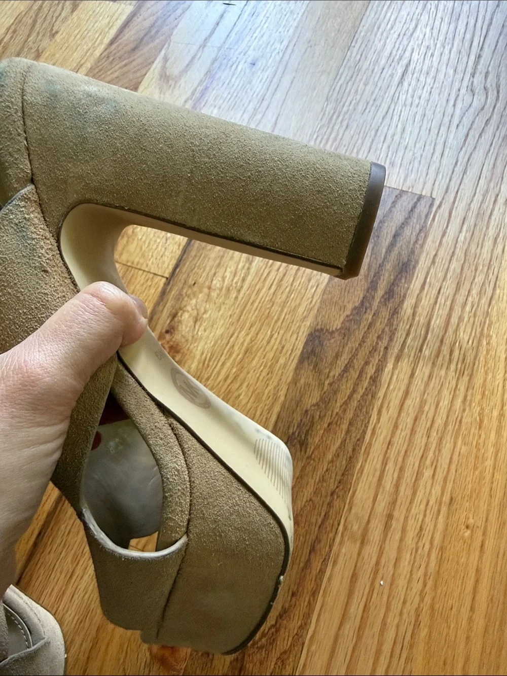 Michael Kors Beige Suede Platform Block Heel Sandals